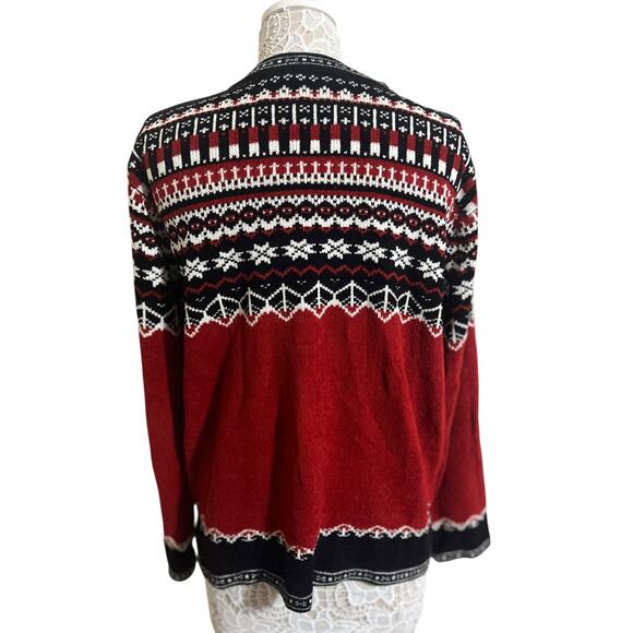 Vintage Nordic Fair Isle Cardigan – Red/Black/White With Intricate Silver Hooks - Picture 2 of 7